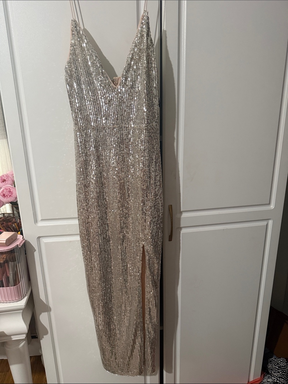 Fashion Nova Rose Gold Sequin Midi Dress